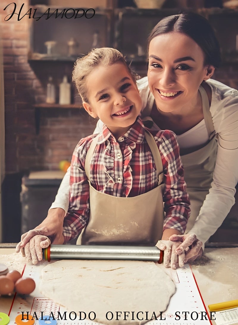HALAMODO Rolling Pin and Silicone Baking Pastry Mat Set Stainless Steel Dough Roller with Adjustable Thickness Rings for Baking Dough & Pizza & Pie & Pastries & Pasta & Cookie - Image 5