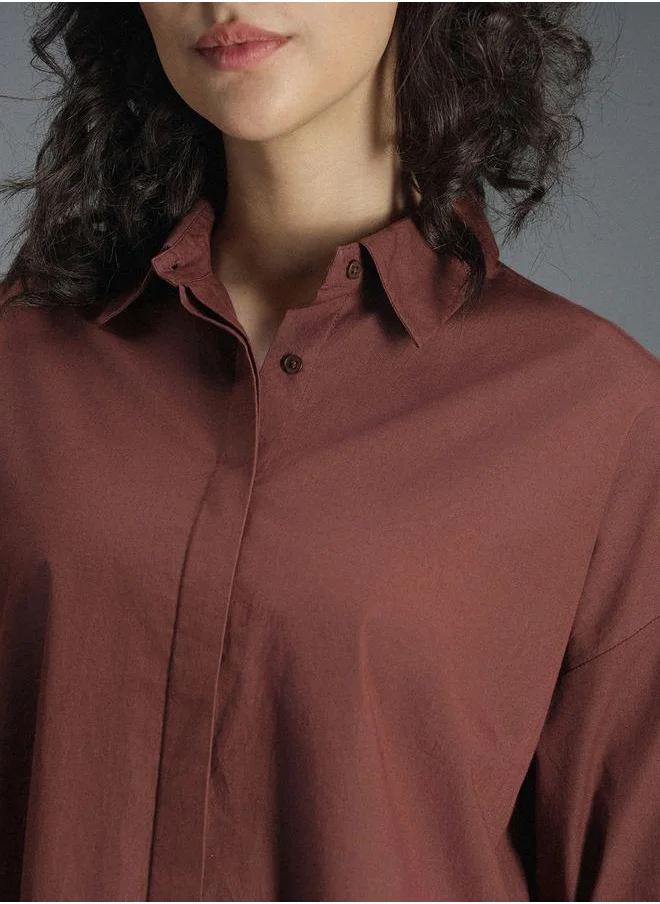 HIGH STAR Stay effortlessly stylish with this comfortable Brown Tailored Fit Shirts Solid design crafted from 100% Cotton featuring Long Sleeves with Button closure.