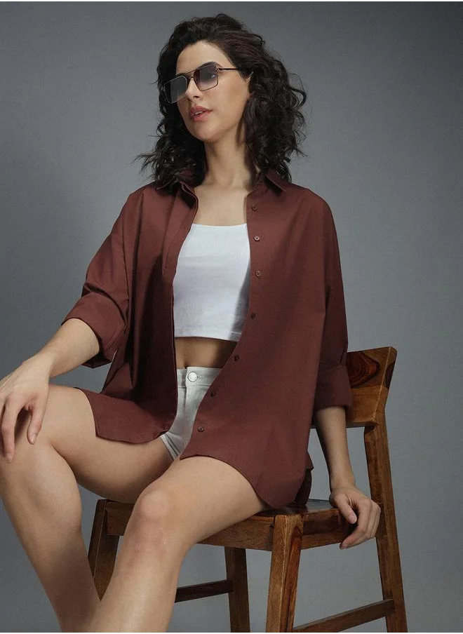 HIGH STAR Stay effortlessly stylish with this comfortable Brown Tailored Fit Shirts Solid design crafted from 100% Cotton featuring Long Sleeves with Button closure.