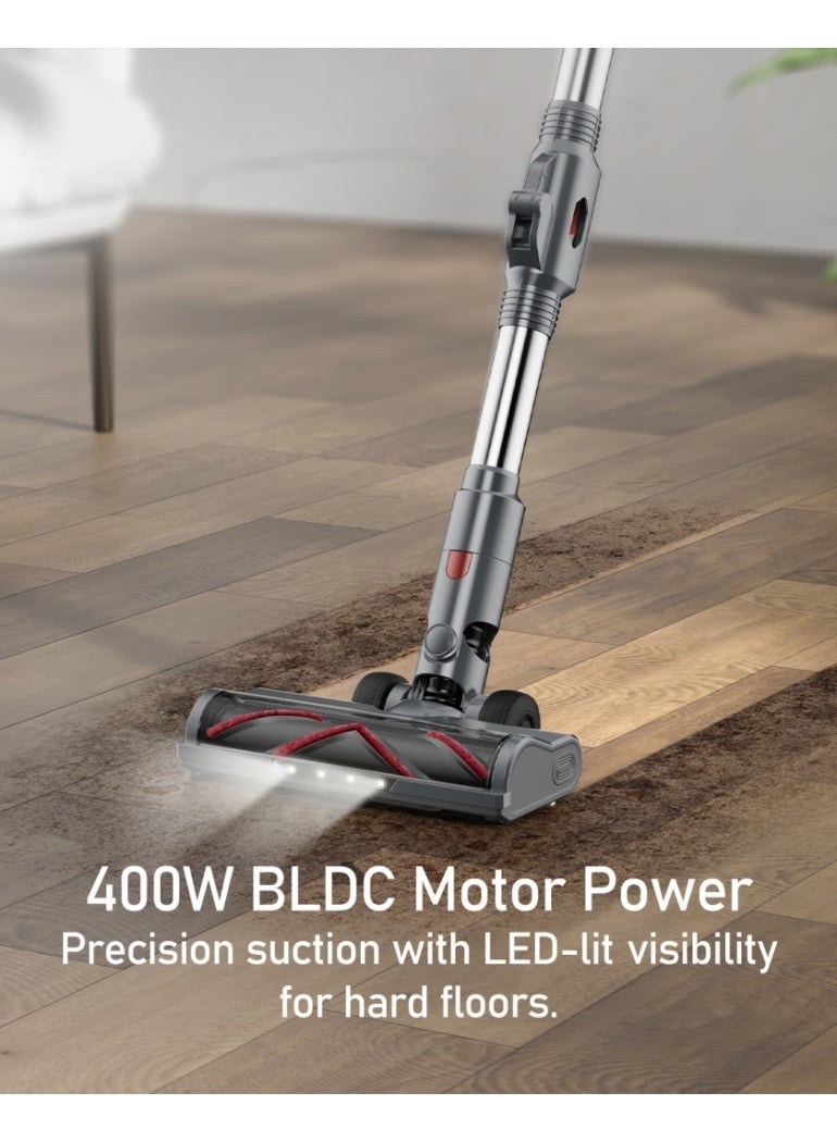 Moxedo Cordless Vacuum Cleaner 30KPa ,3 Speed Modes ,400W BLDC Motor, LED Display Stick Vacuum with Built-in Flashlight Free Standing Design for Car Home Carpet Hardwood Floor - Image 5