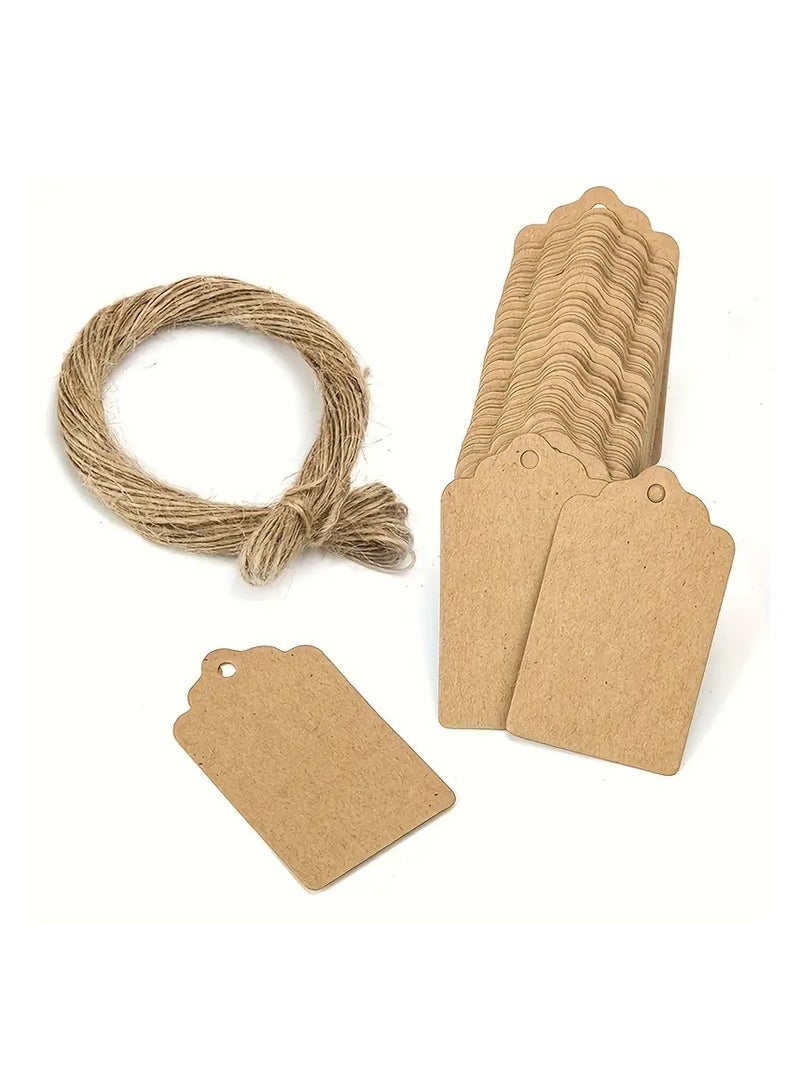 PAMEER 100pcs Kraft Paper Gift Tags with Jute Twine, Blank Hangtag Cards for Gifts, Crafts, DIY Projects - 20m/787inch Twine Included - Image 1