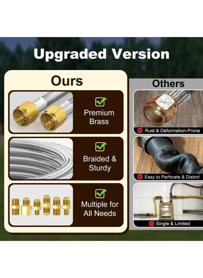 REDPANT Upgraded 24 Feet High Pressure Propane Hose Extension, Braided Gas Line with Conversion Coupling 3/8" Flare to 1/2" Female NPT, 1/4" Male NPT, 3/8" Male Flare, for Heater, Dryer, Fire Pit, Grill - Image 5