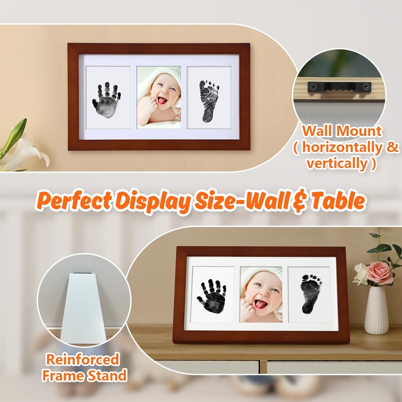 PewinGo Hand and Footprint Kit,Inkless Handprint Kit with 2 Safe Clean-Touch Ink Pads and a Wooden Picture Frame, Gifts for New Parents, Shower-Walnut - Image 5