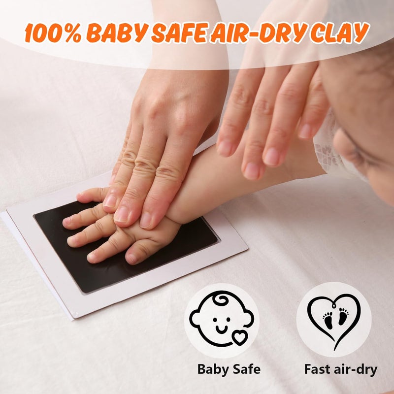 PewinGo Hand and Footprint Kit,Inkless Handprint Kit with 2 Safe Clean-Touch Ink Pads and a Wooden Picture Frame, Gifts for New Parents, Shower-Walnut - Image 2