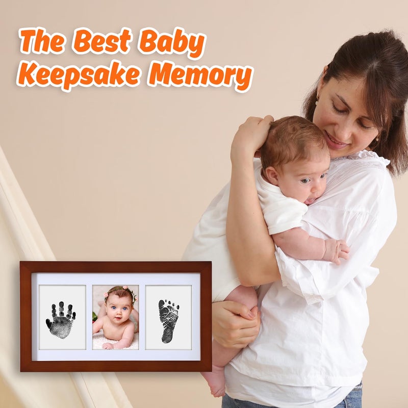 PewinGo Hand and Footprint Kit,Inkless Handprint Kit with 2 Safe Clean-Touch Ink Pads and a Wooden Picture Frame, Gifts for New Parents, Shower-Walnut - Image 4