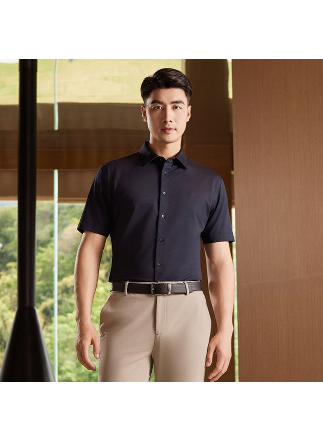 Ouding First-class High-stretch Shirt For Men, Deep Sapphire Summer Quick-dry Breathable Short-sleeve Shirt, Deep Sapphire Solid Color, Size 43 - Image 1