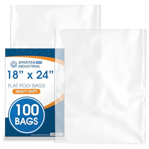 Spartan Industrial Spartan Industrial  18 X 24 100 Count 2 Mil Heavy Duty Flat Open End Clear Plastic Poly Bags  For Packaging Coats Bedding Backpacks Bags DO NOT Have Seal  DO NOT Have Prints 