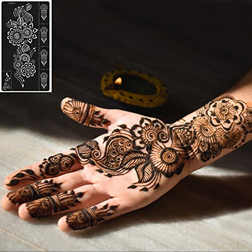 Mzstgh Henna Tattoo Stencils kit,Temporary Tattoos Stencils Reusable Henna Tattoo kit for Hand Forearm Airbrush Tattooing Template, Indian Temporary Tattoo Stickers - Image 5