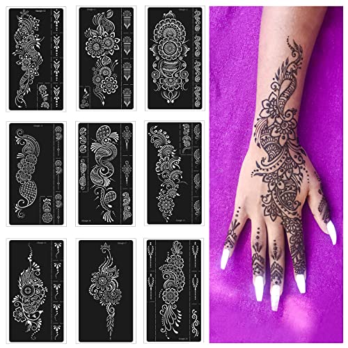 Mzstgh Henna Tattoo Stencils kit,Temporary Tattoos Stencils Reusable Henna Tattoo kit for Hand Forearm Airbrush Tattooing Template, Indian Temporary Tattoo Stickers - Image 2