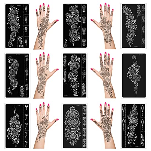 Mzstgh Henna Tattoo Stencils kit,Temporary Tattoos Stencils Reusable Henna Tattoo kit for Hand Forearm Airbrush Tattooing Template, Indian Temporary Tattoo Stickers - Image 1
