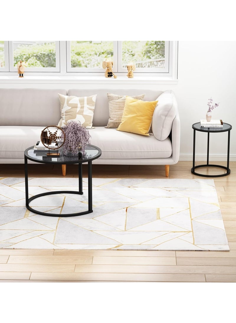 LINGWEI - Black Nesting Coffee Table Set of 2 Modern Tempered Glass Side Table Metal Frame End Table Black Glass Table For Living Room Office Home Decor - Image 1