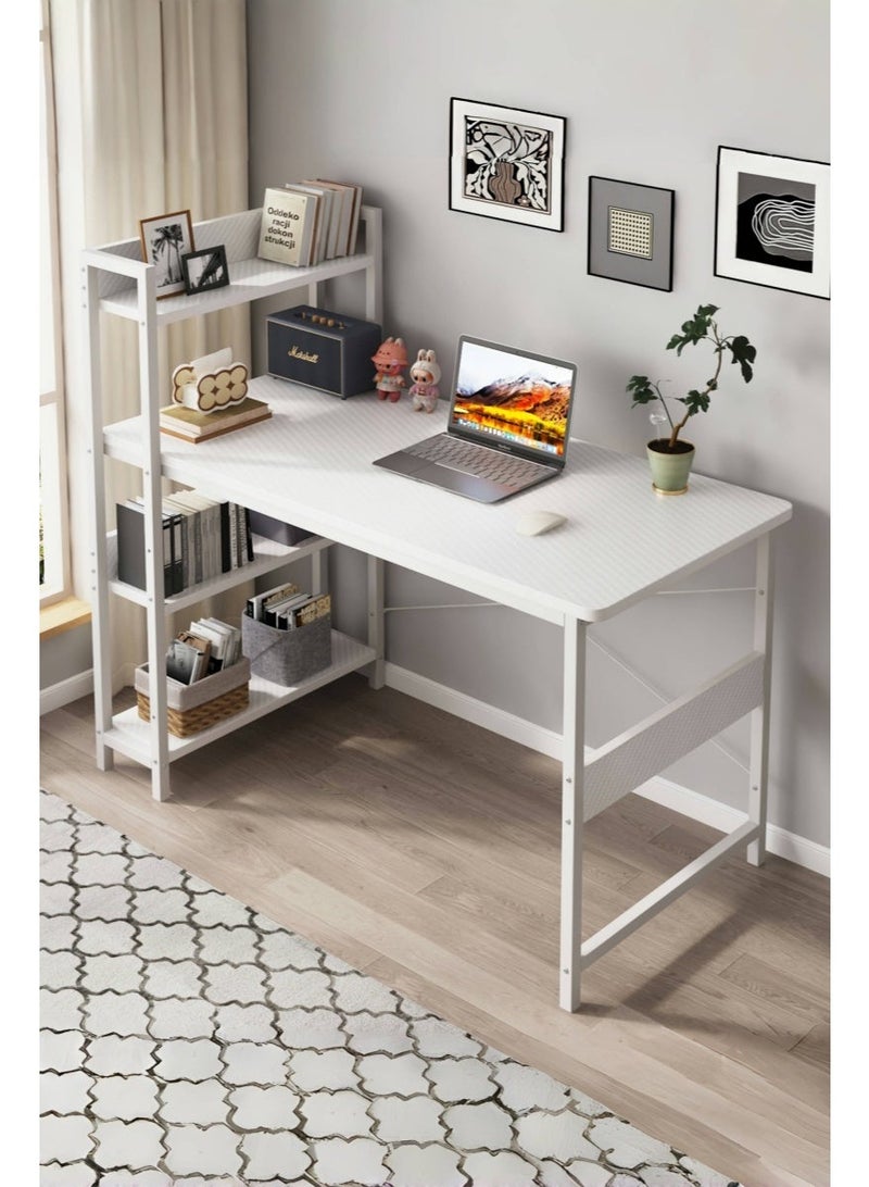 Visionnaire Study Desk With 4-Tier Bookshelf, Gaming Table With Carbon Fiber Desktop & X-Brace Support, Sturdy Office Desk With Large Workstaion For Home & Office - Image 2
