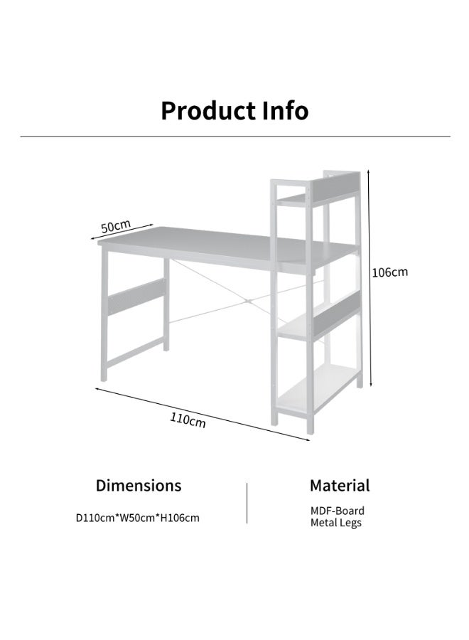 Visionnaire Study Desk With 4-Tier Bookshelf, Gaming Table With Carbon Fiber Desktop & X-Brace Support, Sturdy Office Desk With Large Workstaion For Home & Office - Image 5