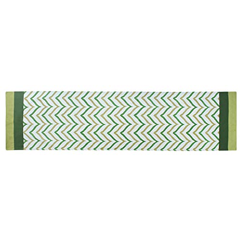 Dekor World Chevron Printed Green Cotton Table Runner (33x120cm) (Pack of 1 Piece)-4 Seater Dinning & Center Table - Image 3