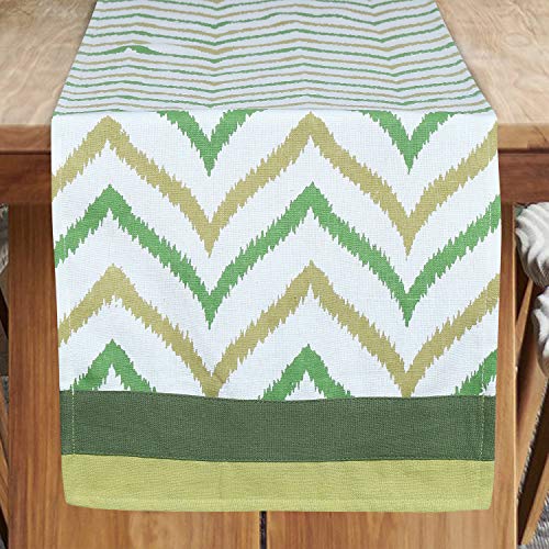 Dekor World Chevron Printed Green Cotton Table Runner (33x120cm) (Pack of 1 Piece)-4 Seater Dinning & Center Table - Image 2
