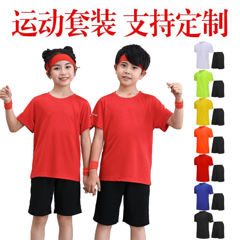 European Size Quick-Drying Short-Sleeved Shorts Casual Sports Suit Competition Activity Clothing Kidsren'S Men'S And Women'S Family Summer - Image 2
