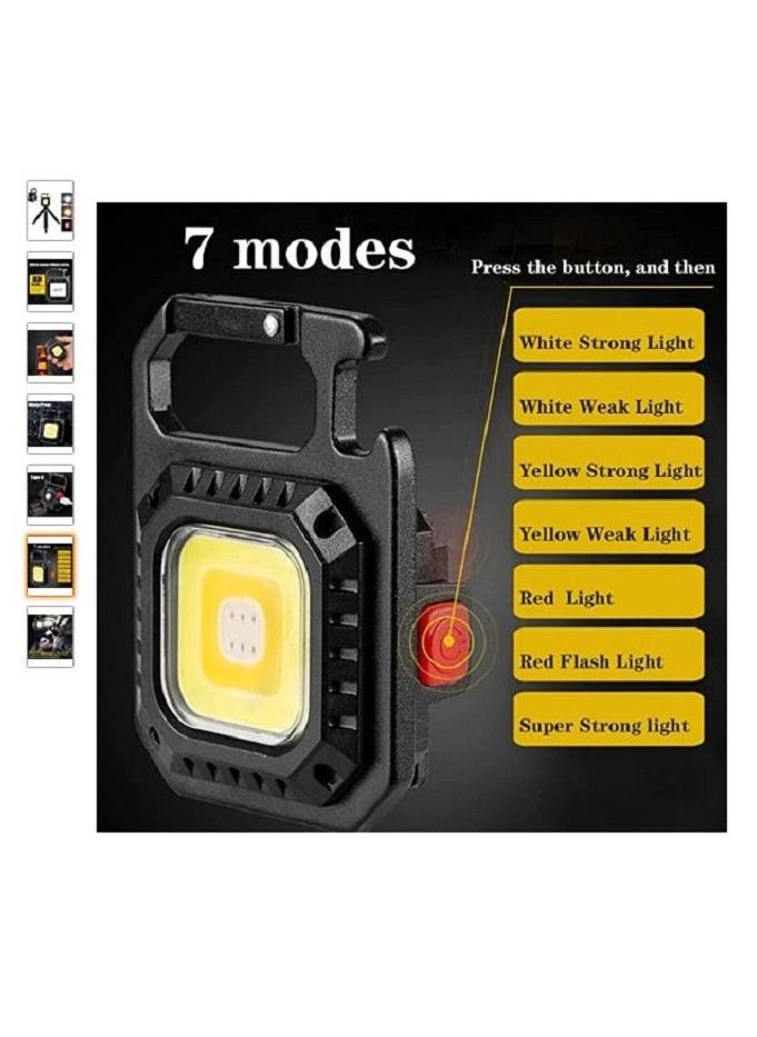 Generic - Upgraded LED COB Flashlight Keychain Light with Stand 500 Lumen Rechargeable Keychain Flashlights 4 Light Modes Portable Pocket Light with Folding Bracket Bottle Opener for Camping Emergency Fishing - Image 1