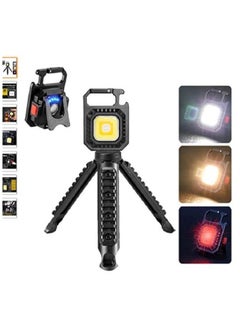 Upgraded LED COB Flashlight Keychain Light with Stand 500 Lumen Rechargeable Keychain Flashlights 4 Light Modes Portable Pocket Light with Folding Bracket Bottle Opener for Camping Emergency Fishing