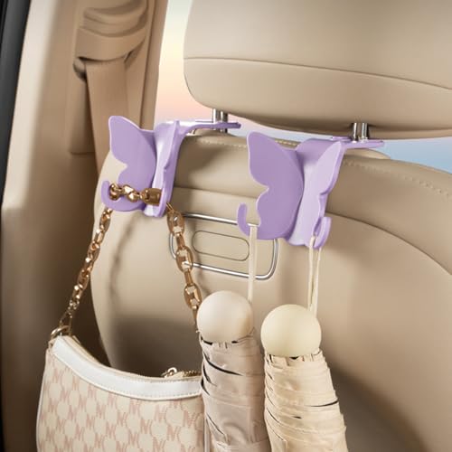 HZEL Car Seat Headrest Hook, Cute Vehicle Backseat Hanging Storage Organizer for Purse Coat Umbrella, Automotive Interior Seatback Hanger Decor Accessories, Universal for Most Cars (Purple) - Image 3