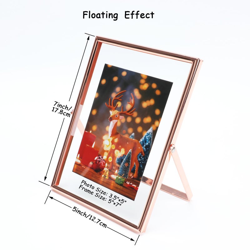 أهاجو Ahago Rose Gold Floating Framing (5 "" x7 "" رأسية) للصورة 4x6 3.5x5 2x3 على الطاولة ، إطار صورة هدية راقية لمهرجان الزفاف أو المكتب د؟ - Image 2