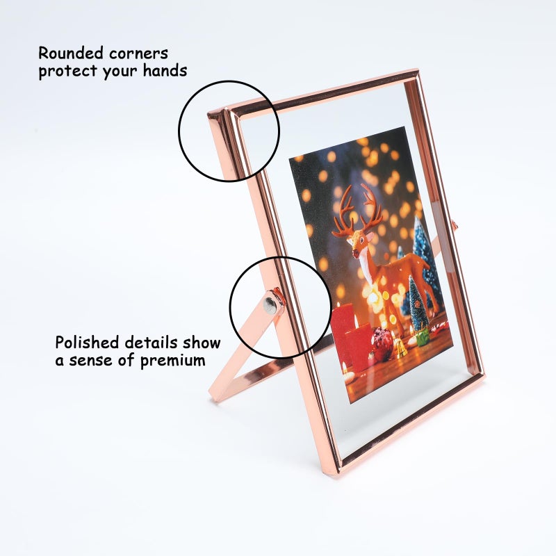 أهاجو Ahago Rose Gold Floating Framing (5 "" x7 "" رأسية) للصورة 4x6 3.5x5 2x3 على الطاولة ، إطار صورة هدية راقية لمهرجان الزفاف أو المكتب د؟ - Image 3