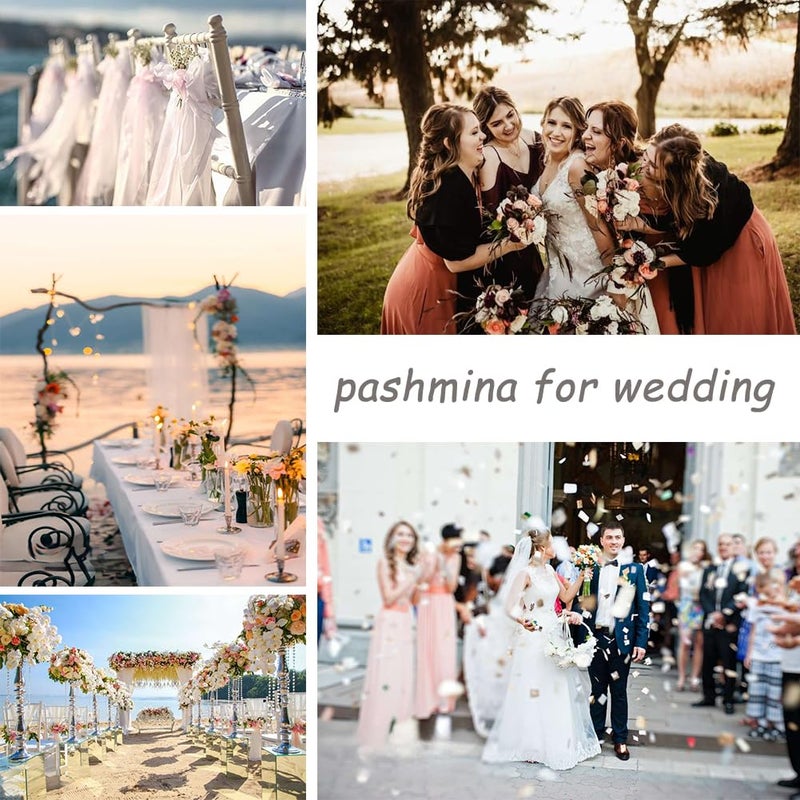 TwoYek وشاح نسائي بوشمينا وشالات ولفائف لفستان المساء زفاف وصيفات العروس العروس شتاء دافئ كبير ناعم حريري أزرق داكن - Image 5