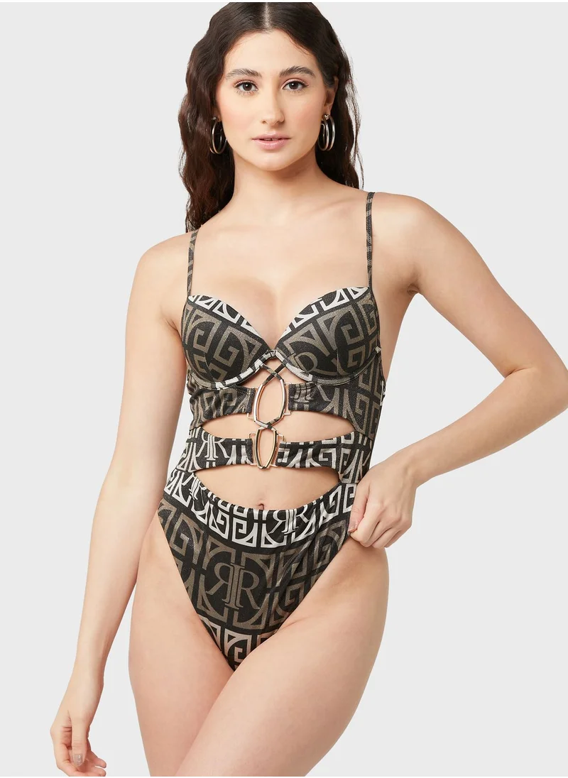 RIVER ISLAND Plunge Neck Strappy Swimsuit