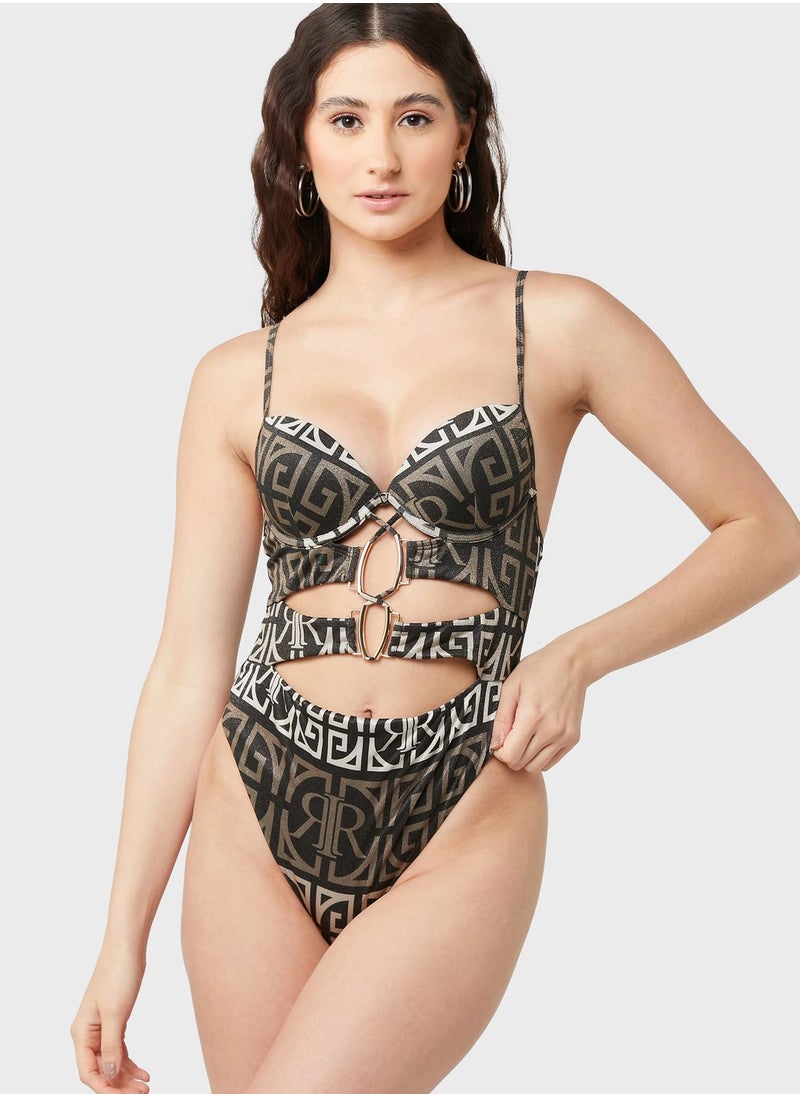 RIVER ISLAND - Plunge Neck Strappy Swimsuit - Image 1