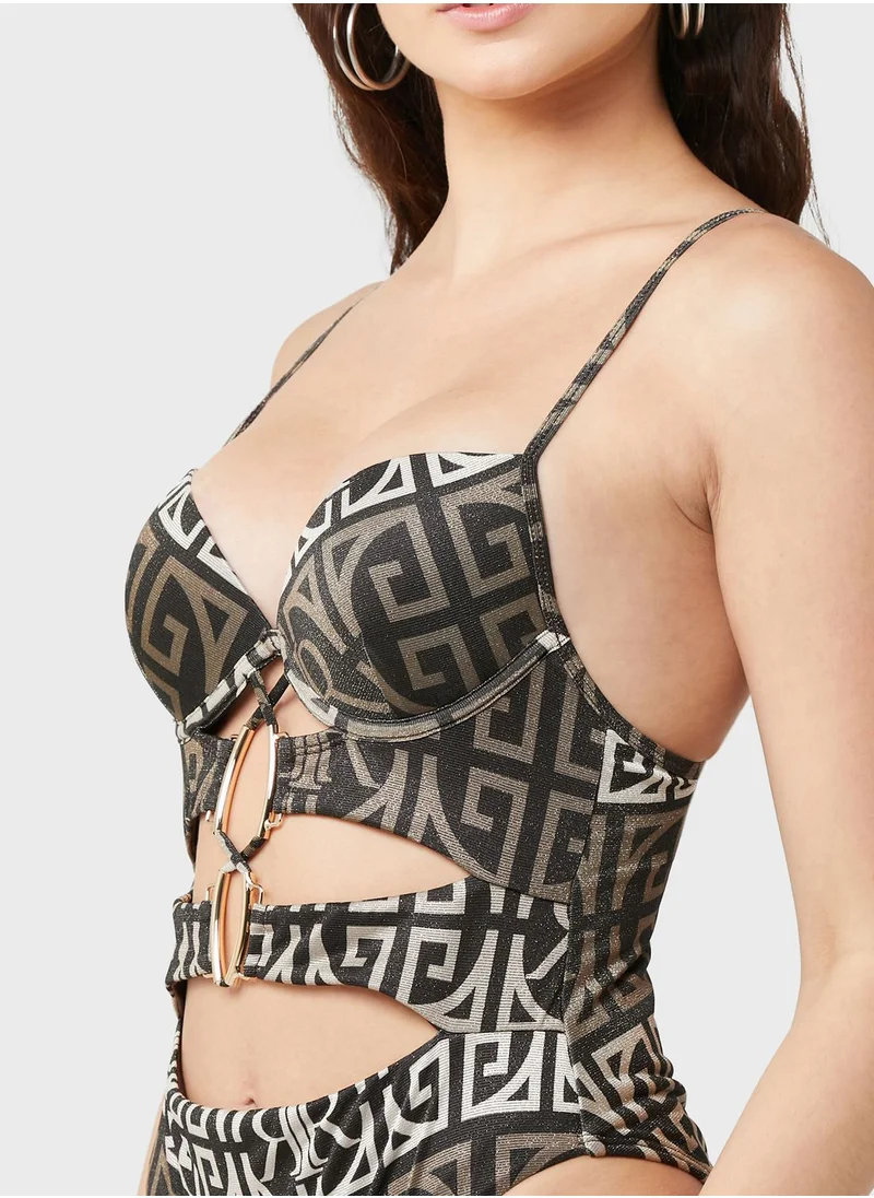 RIVER ISLAND Plunge Neck Strappy Swimsuit