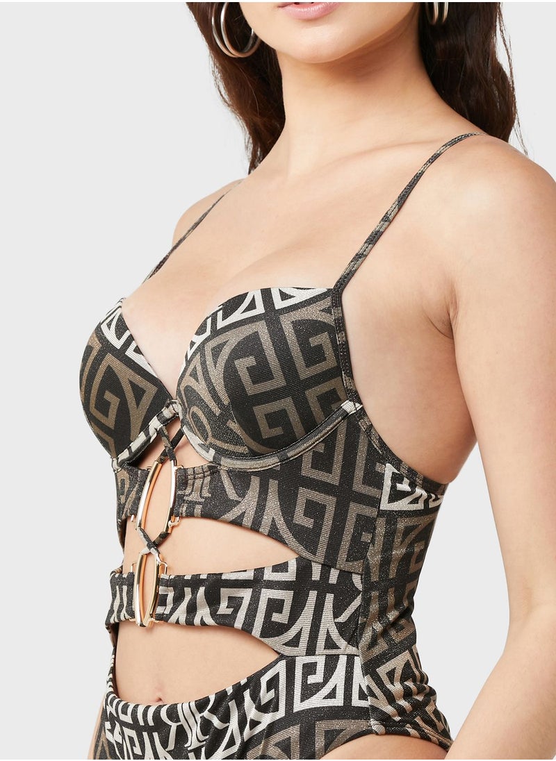 RIVER ISLAND - Plunge Neck Strappy Swimsuit - Image 1