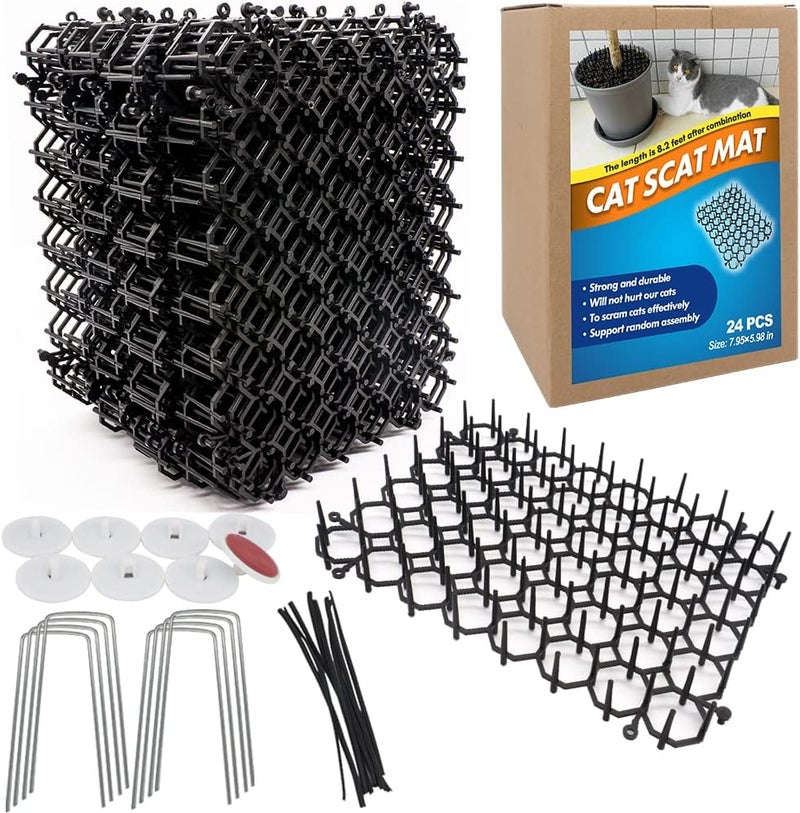 Ley's 24 Pack Cat Deterrent Mat, 6 x 8 in Scat Mat with Spikes, Keep Cats Away from Plants, Indoor Furniture & Outdoor Garden Fence – Pet Repellent Barrier - Image 1