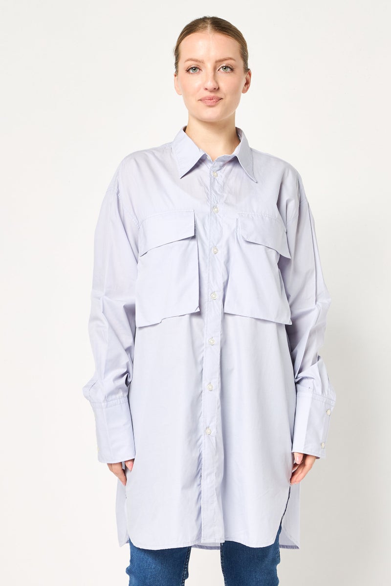 G-Star RAW Women Regular Fit Long Sleeve Plain Casual Shirt, Lavender - Image 1