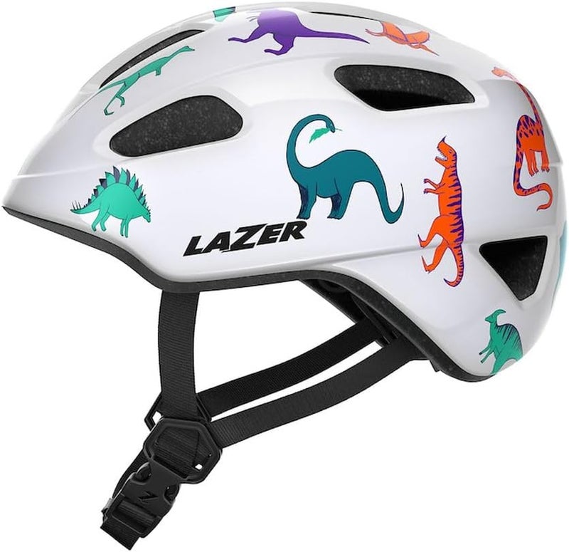 Lazer PNut KinetiCore Kids Bike Helmet with Dinosaur Design, White - Image 3