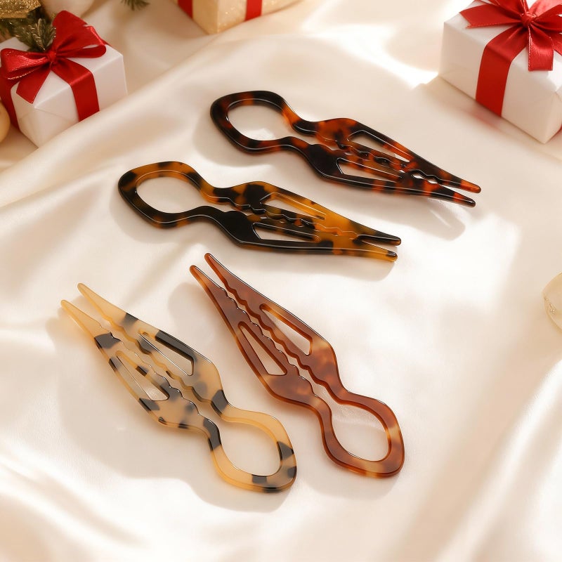 Tiefebene 4PCS Prestige French Hair Pins for Women-Tortoise Shell Hair Pin for Updos Chignons & Buns-Acetate French Twist Pin, Strong Hold Hair Clips All-Day, Styling for All Hair Types, Valentine's Day Gifts - Image 2