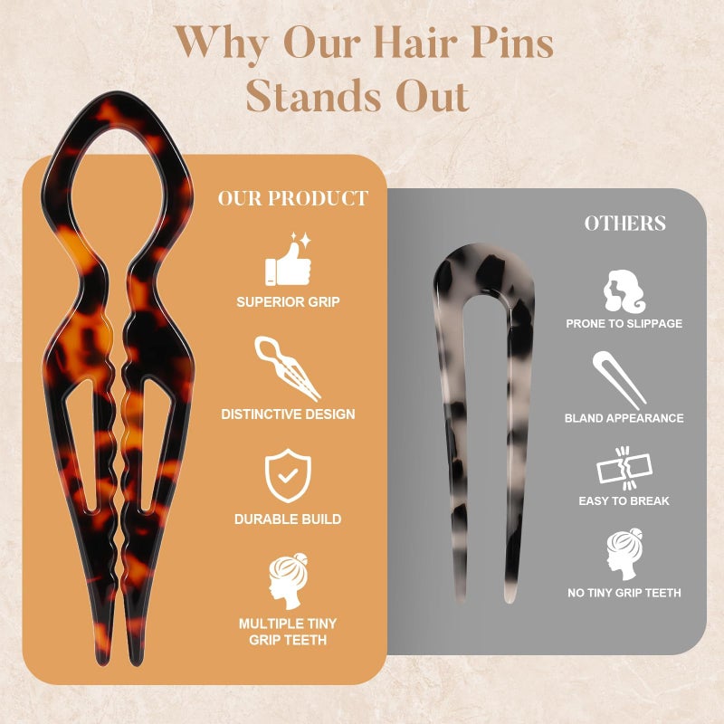 Tiefebene 4PCS Prestige French Hair Pins for Women-Tortoise Shell Hair Pin for Updos Chignons & Buns-Acetate French Twist Pin, Strong Hold Hair Clips All-Day, Styling for All Hair Types, Valentine's Day Gifts - Image 5