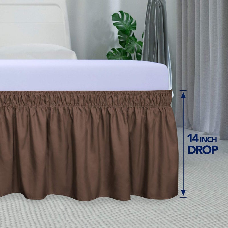 PureFit Wrap Around Ruffled Bed Skirt with Adjustable Elastic Belt - 14 Inch Drop Easy to Put On, Wrinkle Free Bedskirt Dust Ruffles, Bed Frame Cover for Queen, King and C-King Size Beds, Brown - Image 5