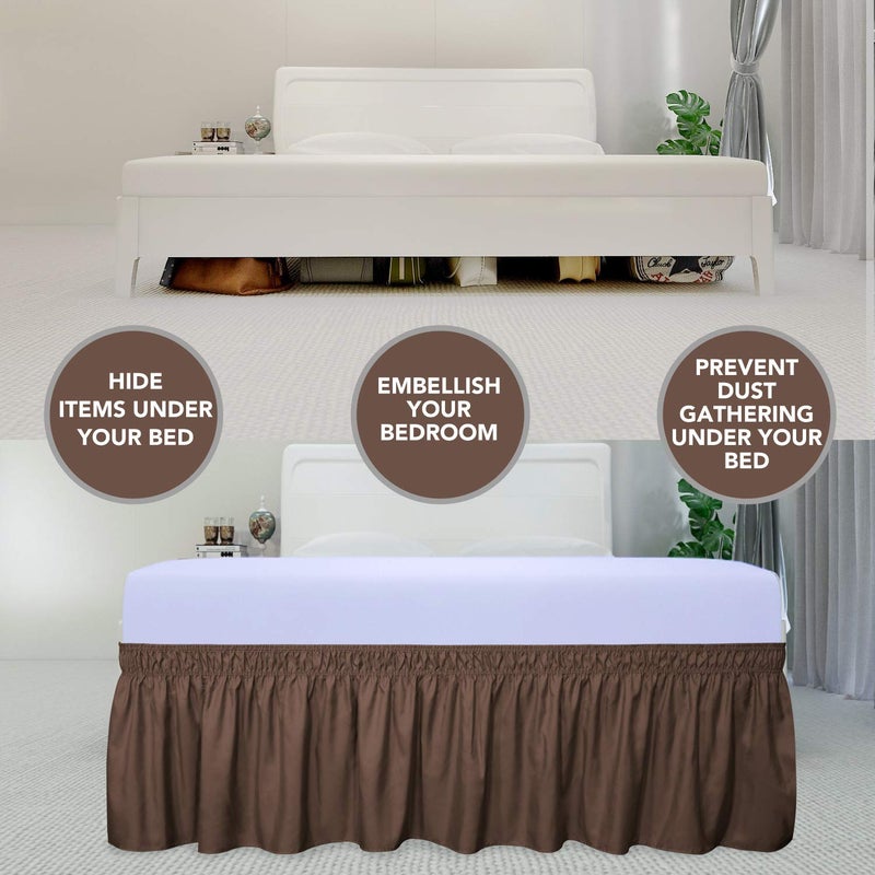 PureFit Wrap Around Ruffled Bed Skirt with Adjustable Elastic Belt - 14 Inch Drop Easy to Put On, Wrinkle Free Bedskirt Dust Ruffles, Bed Frame Cover for Queen, King and C-King Size Beds, Brown - Image 3