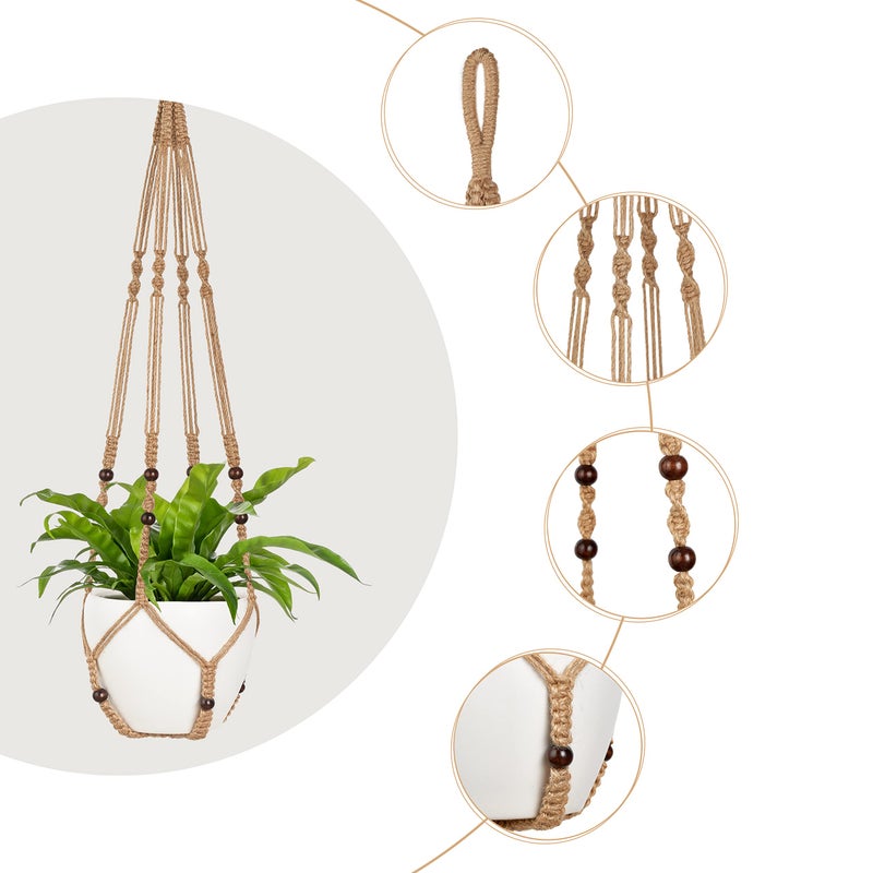Mkono 43 Inch Macrame Plant Hanger Large for up to 12 Inch Pot Extra Long Hanging Plant Holder No Tassels Hanging Planter Basket with Wood Beads for Indoor Outdoor Home Decor, Brown - Image 4