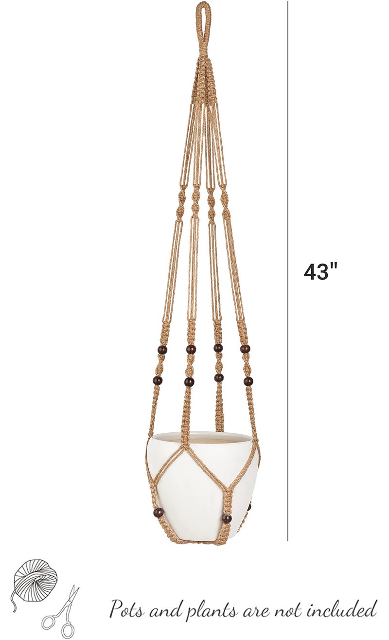 Mkono 43 Inch Macrame Plant Hanger Large for up to 12 Inch Pot Extra Long Hanging Plant Holder No Tassels Hanging Planter Basket with Wood Beads for Indoor Outdoor Home Decor, Brown - Image 5