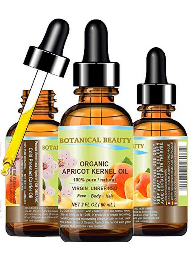Botanical Beauty Organic Apricot Kernel Oil Australian. 100% Pure/Virgin/Unrefined Cold Pressed Carrier Oil. 2 Oz60 Ml. For Face Hair And Body - Image 2