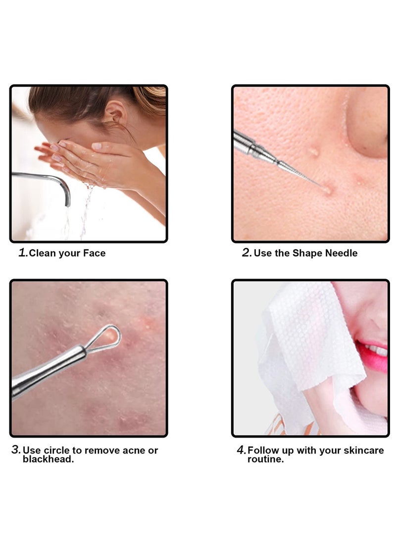 Zikra 2 Pack 2 in 1 Facial Milia Removal and Whitehead Extractor and Lancet Circle Loop and Sharp Needle Pimple Popper Tool Professional Blackhead & Blemish Remover for Nose Face - Image 4