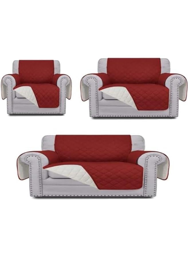 هوكور غطاء مقاوم للماء للأريكة، واقي أريكة قابل للاستخدام على الوجهين وغير قابل للانزلاق مع أشرطة تثبيت مرنة للحماية من الحيوانات الأليفة والأطفال (خمري، 3 مقاعد) - Image 1