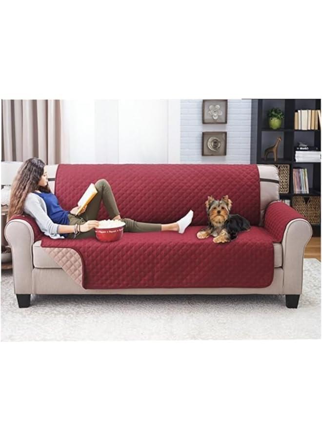 هوكور غطاء مقاوم للماء للأريكة، واقي أريكة قابل للاستخدام على الوجهين وغير قابل للانزلاق مع أشرطة تثبيت مرنة للحماية من الحيوانات الأليفة والأطفال (خمري، 3 مقاعد) - Image 4