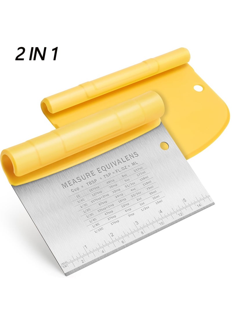 أداة تقطيع العجين ومكشطة من الفولاذ المقاوم للصدأ للمطبخ، أداة مكشطة طعام للمطبخ، أداة تقطيع البيتزا، مفرمة الطعام، أدوات مطبخ متعددة الأغراض، أصفر - Image 1