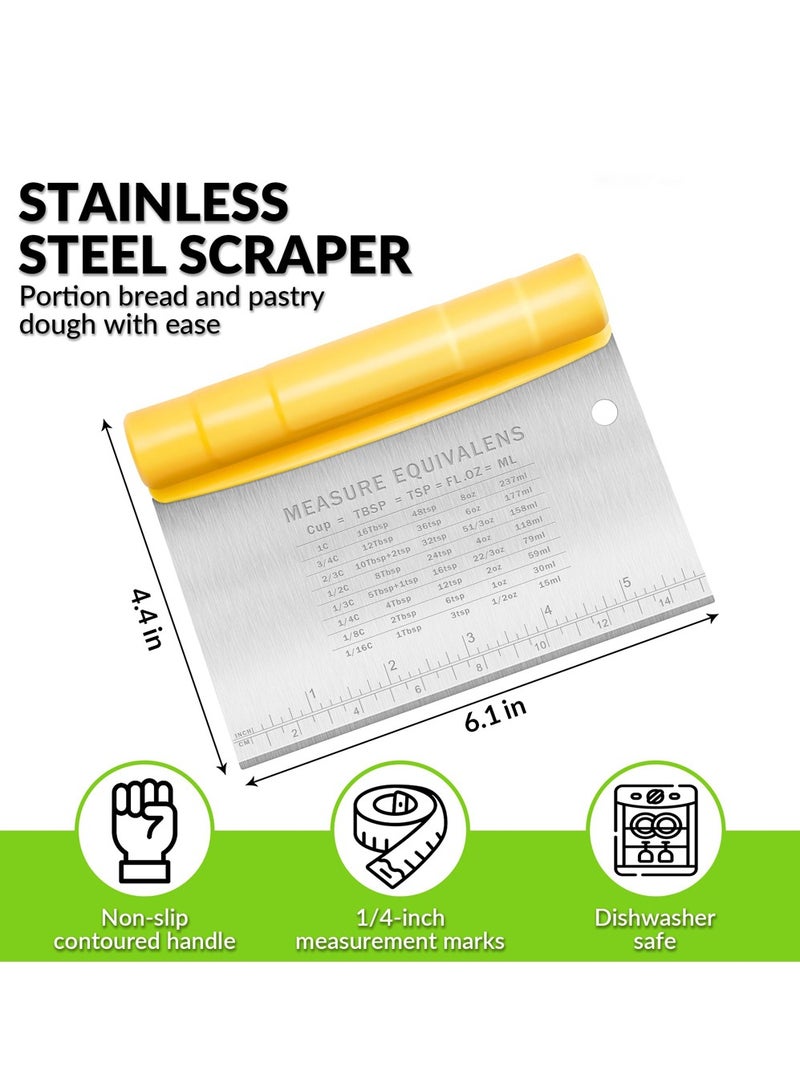 أداة تقطيع العجين ومكشطة من الفولاذ المقاوم للصدأ للمطبخ، أداة مكشطة طعام للمطبخ، أداة تقطيع البيتزا، مفرمة الطعام، أدوات مطبخ متعددة الأغراض، أصفر - Image 2