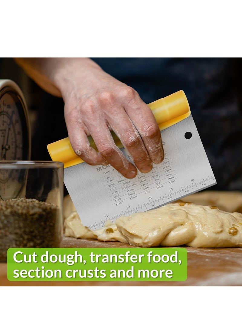 أداة تقطيع العجين ومكشطة من الفولاذ المقاوم للصدأ للمطبخ، أداة مكشطة طعام للمطبخ، أداة تقطيع البيتزا، مفرمة الطعام، أدوات مطبخ متعددة الأغراض، أصفر - Image 3