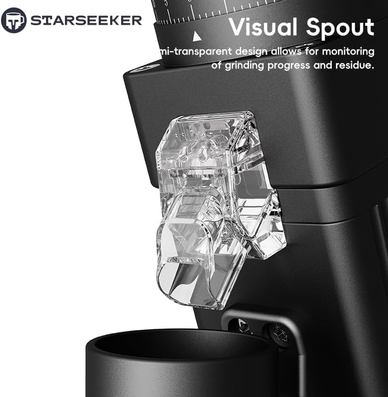 ستار سيكر مطحنة قهوة كهربائية احترافية STARSEEKER E55 Pro - شفرات تيتانيوم 55 ملم للإسبريسو والقهوة التركية، تعديل بدون درجات، محرك هادئ، مضاد للكهرباء الساكنة وسهل التنظيف، هيكل ألومنيوم للمنزل والمقهى والمكتب - Image 4