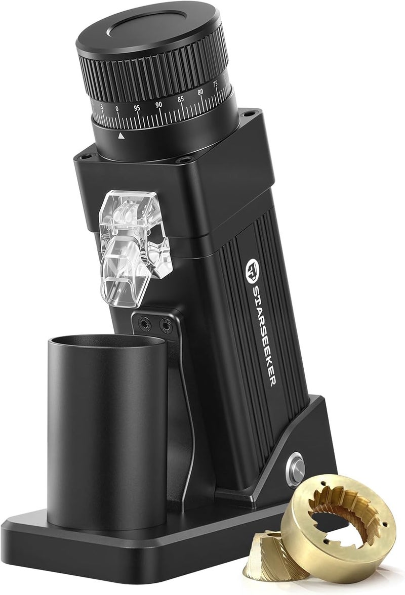 ستار سيكر مطحنة قهوة كهربائية احترافية STARSEEKER E55 Pro - شفرات تيتانيوم 55 ملم للإسبريسو والقهوة التركية، تعديل بدون درجات، محرك هادئ، مضاد للكهرباء الساكنة وسهل التنظيف، هيكل ألومنيوم للمنزل والمقهى والمكتب - Image 1