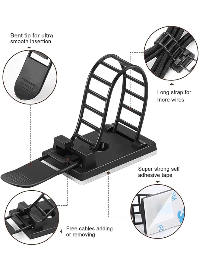 erorex Adhesive Cable Management Clips Adjustable Nylon Cable Strap Ties Wire Clamps Organizer With Strong Adhesive Tape Extra Screw And Hole For Strong Fixation Home Office 3.55 Inch Black 50 Pcs - Image 3