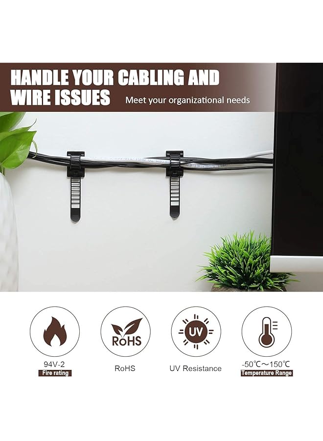 erorex Adhesive Cable Management Clips Adjustable Nylon Cable Strap Ties Wire Clamps Organizer With Strong Adhesive Tape Extra Screw And Hole For Strong Fixation Home Office 3.55 Inch Black 50 Pcs - Image 2